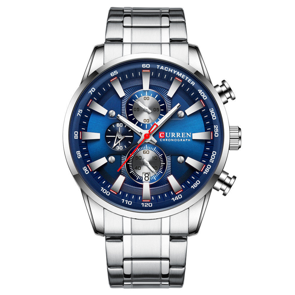 Mens Watch Waterproof Quartz Watch Six-Hand White blue