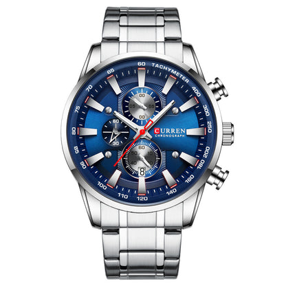 Mens Watch Waterproof Quartz Watch Six-Hand White blue