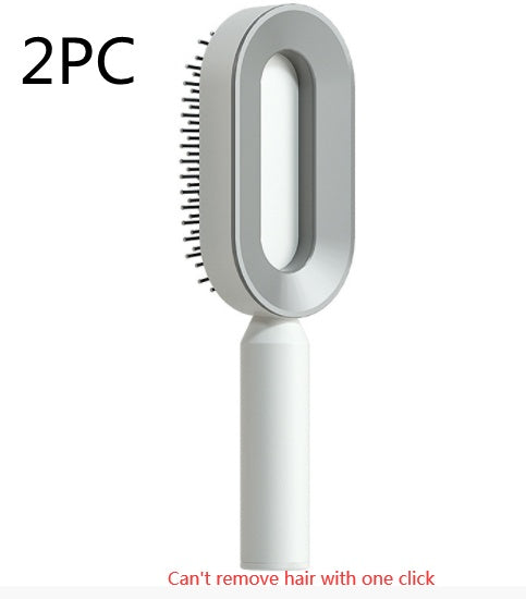 Self Cleaning Hair Brush For Women Massage Scalp Comb Anti-Static Hairbrush Elegant white 2PC