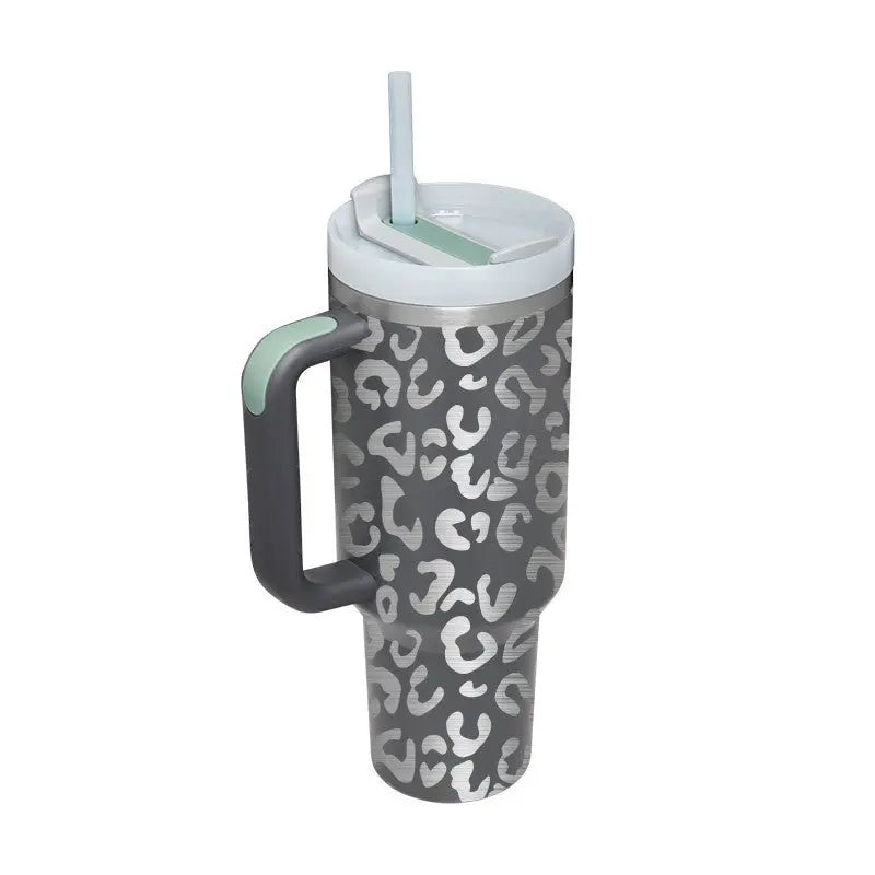 40 Oz Tumbler With Handle Straw Insulated Grey 1200ML