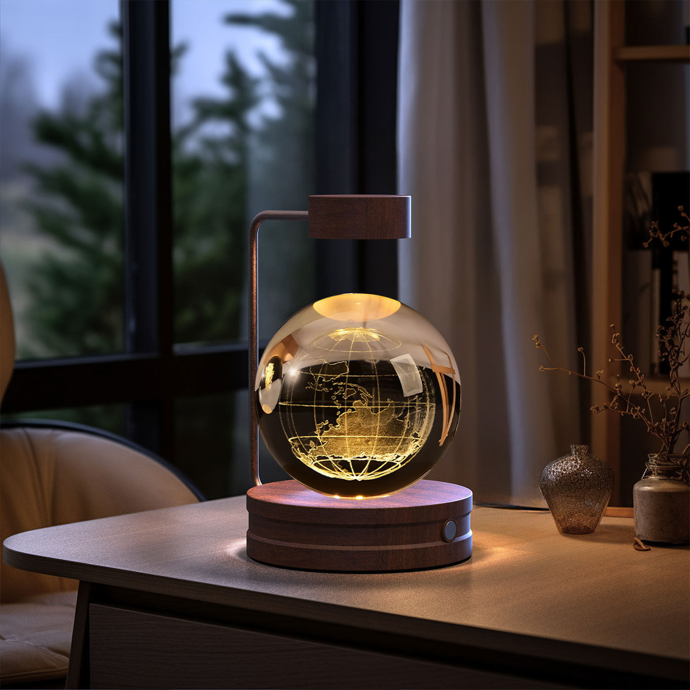 Crystal Ball Cosmic Dinosaur Indoor Night Light Earth Dark wood