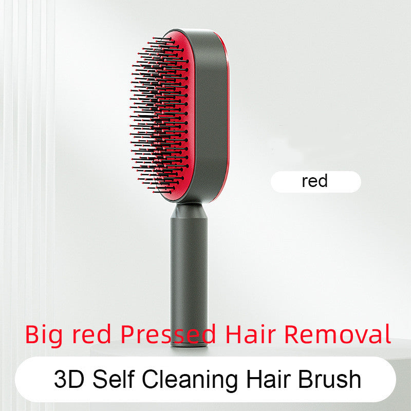 Self Cleaning Hair Brush For Women Massage Scalp Comb Anti-Static Hairbrush Big red Pressed Hair Removal