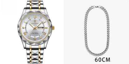 Men's Waterproof Double Calendar Luminous Quartz Watch 3style With Necklace