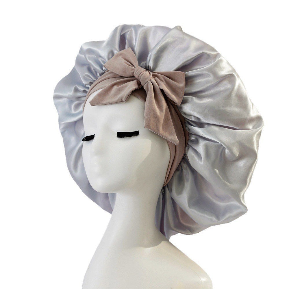 New Silk Bonnet For Sleeping Women Satin Bonnet Hair Bonnet Night Sleep Cap Silver