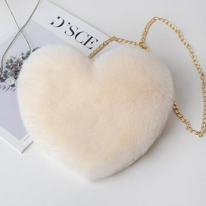 Love Bags For Women Plush Chain Shoulder Bags Party Bag Off white