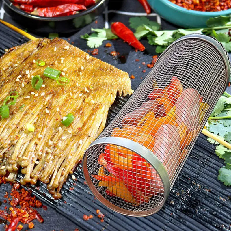 Rolling Grilling Basket Metal BBQ Barbecue Basket