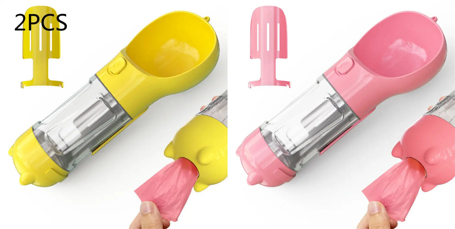 Pet Water Bottle Feeder Bowl Portable Pet Outdoor Travel 3 In 1 Dog Water Bottle Yellow 2pcs pink 300ml