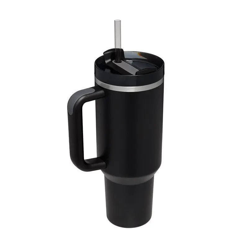 40 Oz Tumbler With Handle Straw Insulated Black 1200ML