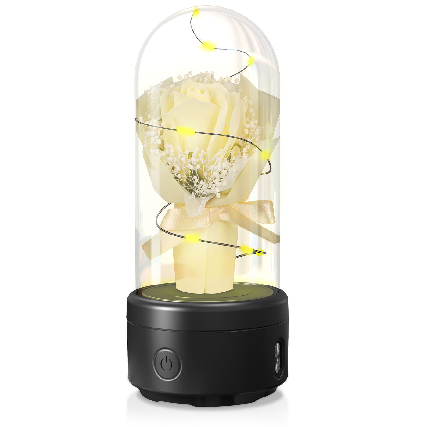 Creative 2 In 1 Bouquet LED Light And Bluetooth-compatible Speaker Gift Rose Yellow Black Base