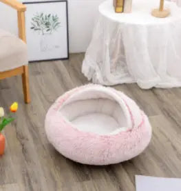 2 In 1 Dog And Cat Bed Pet Winter Bed Round Plush Warm Bed Pink100cm