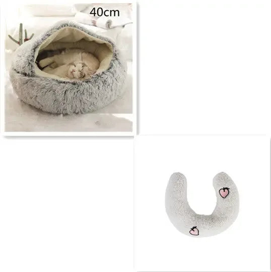 2 In 1 Dog And Cat Bed Pet Winter Bed Round Plush Warm Bed Grey 40cm SetB