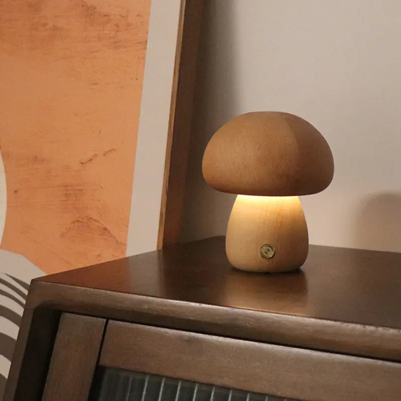 INS Wooden Cute Mushroom LED Night Light With Touch Switch D Beech 2.4W