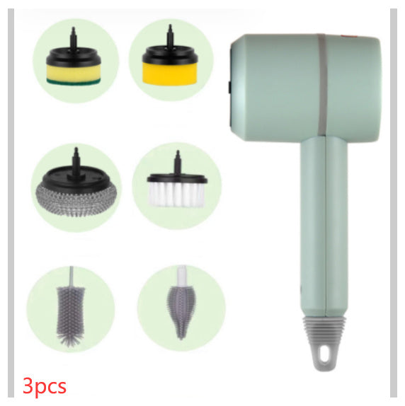 Electric Cleaning Brush Multifunctional Scouring Pad Green With six brush heads 3PCS