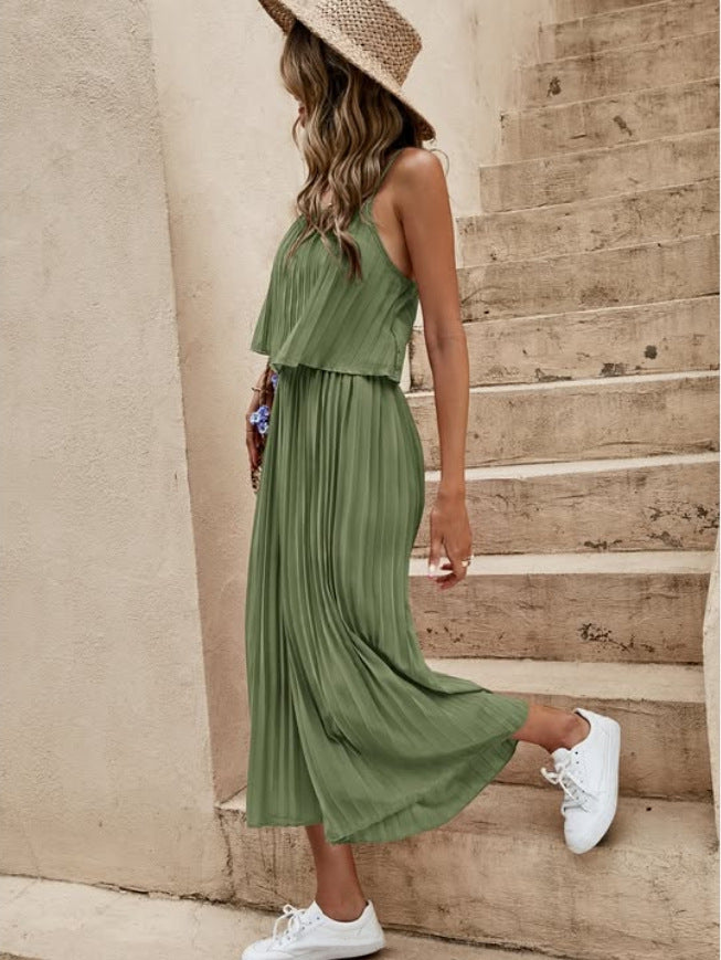 Women's Summer Solid Color Vacation Loose Suit Casual Suit Dark Green