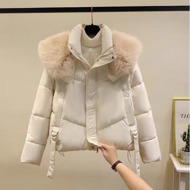 Winter Black Cotton-padded Clothes Coat For Women White
