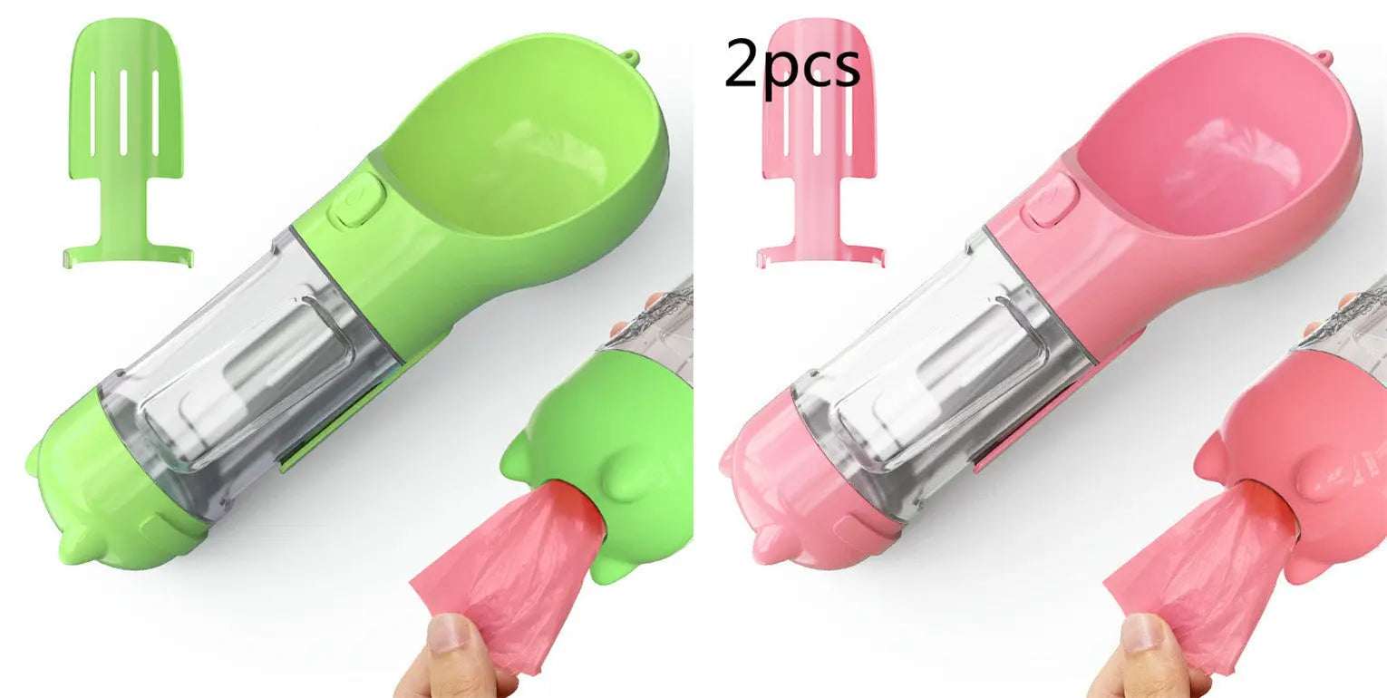 Pet Water Bottle Feeder Bowl Portable Pet Outdoor Travel 3 In 1 Dog Water Bottle Green pink 2pcs. 300ml