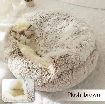 2 In 1 Dog And Cat Bed Pet Winter Bed Round Plush Warm Bed Coffee plush 80cm