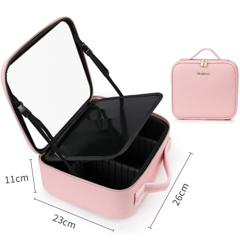 Smart LED Cosmetic Case With Mirror Cosmetic Bag Travel Makeup Bags Pink 12inches No LED