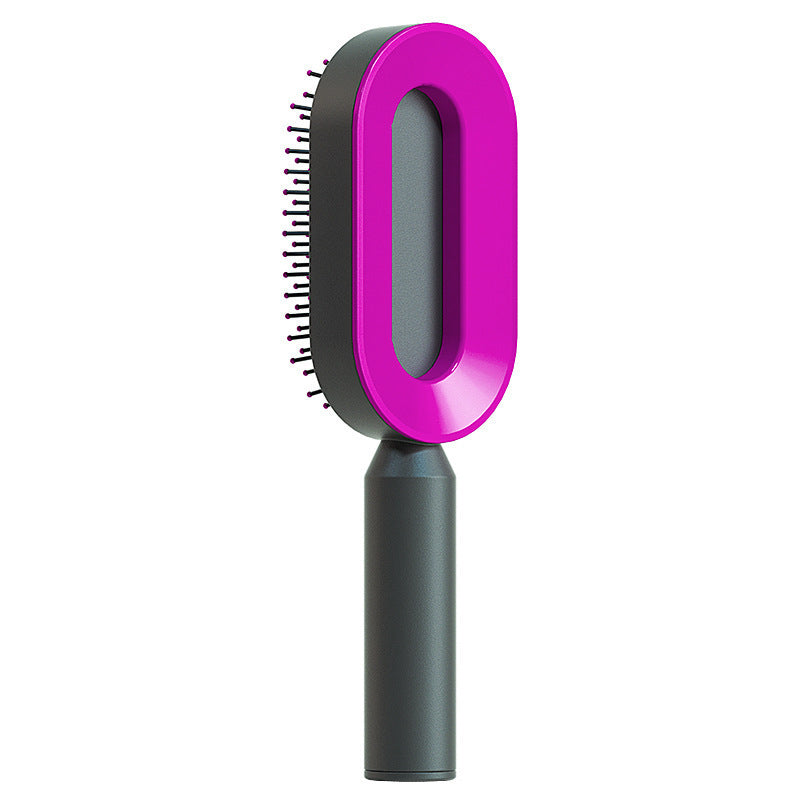 Self Cleaning Hair Brush For Women Massage Scalp Comb Anti-Static Hairbrush Black purple