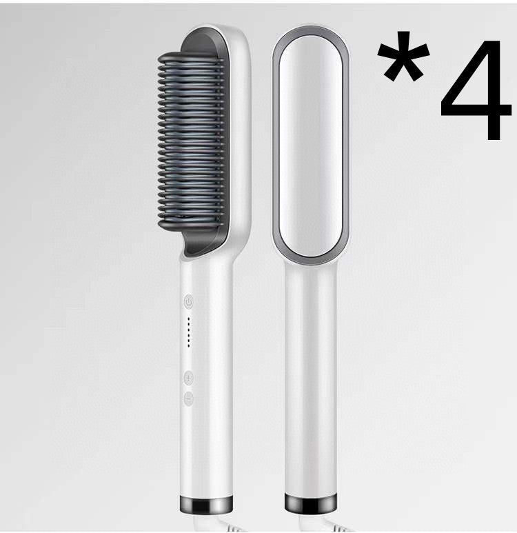 New 2 In 1 Hair Straightener Hot Comb Negative Ion Curling Electric Hair Brush 4pcs White US Opp pack