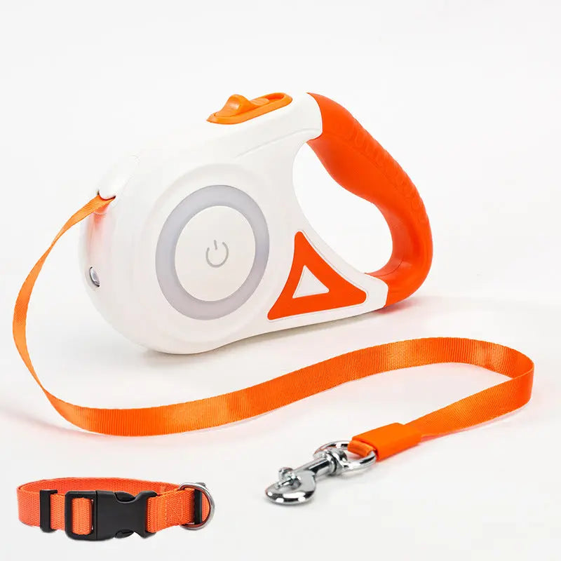 Dog Leash Retractable Leash And Dog Collar Spotlight Automatic Pet Dog Cat Orange 5M Tow rope and small collar