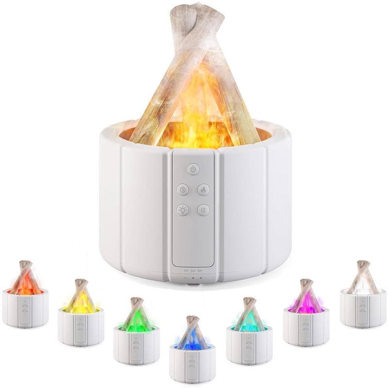 Simulated Flame Aromatherapy Machine Home Office Desktop Humidifier H9 Colorful White