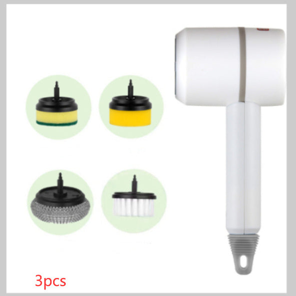 Electric Cleaning Brush Multifunctional Scouring Pad White With four brush heads 3PCS