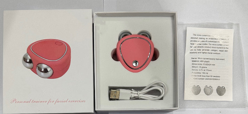 Portable Facial Micro-current Beauty Instrument Double Roller Massager Pink USB Default