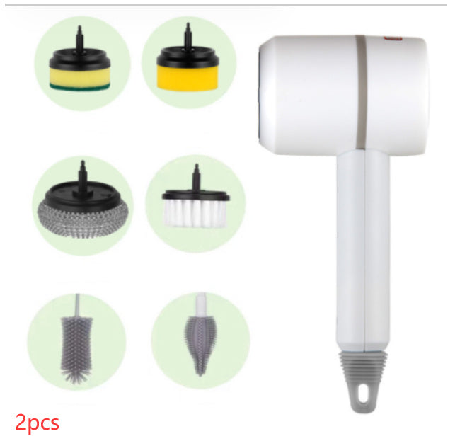 Electric Cleaning Brush Multifunctional Scouring Pad White With six brush heads 2PCS
