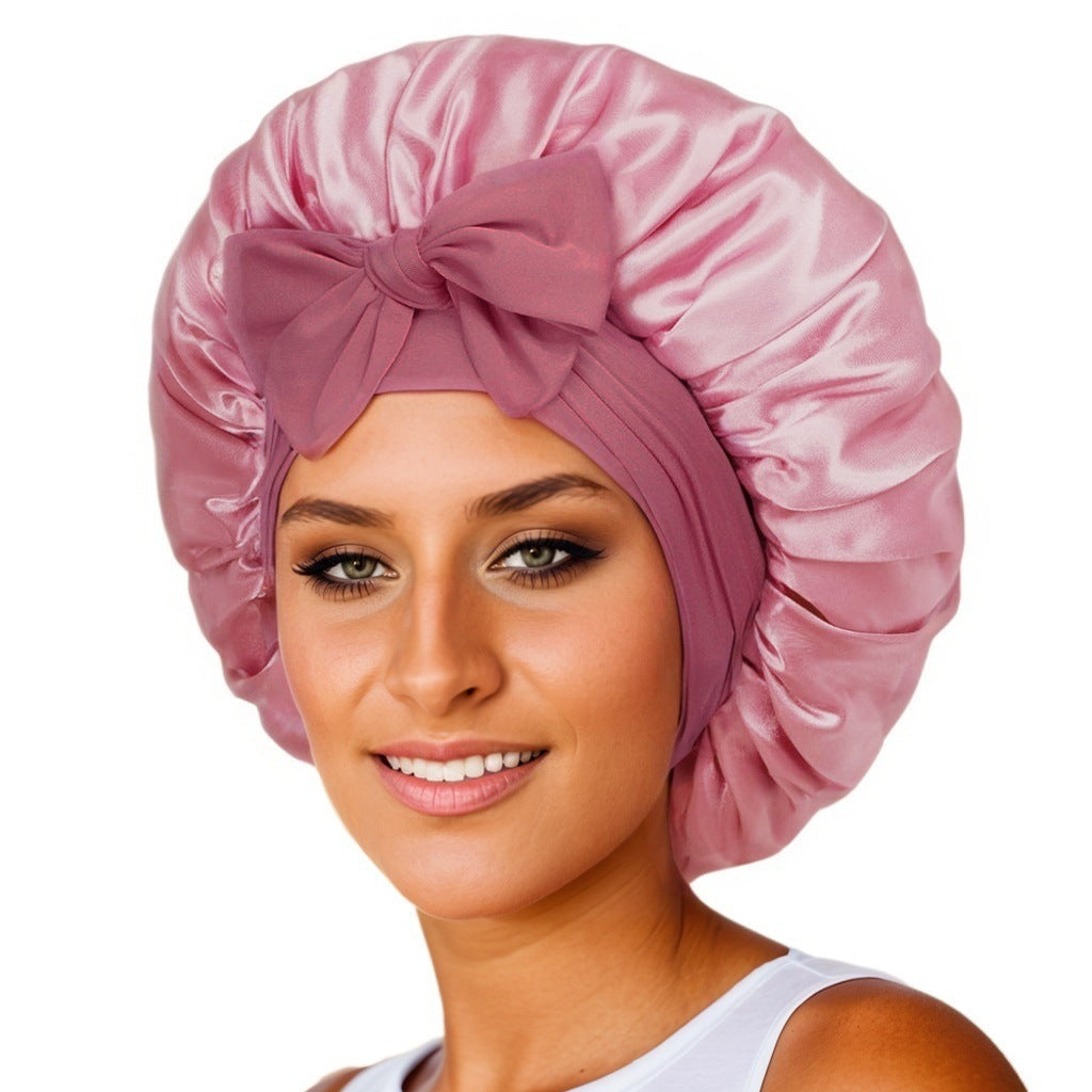 New Silk Bonnet For Sleeping Women Satin Bonnet Hair Bonnet Night Sleep Cap Light Bean Paste Red