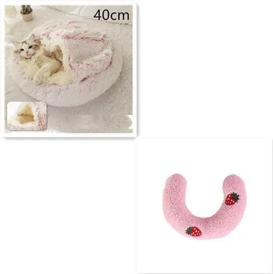 2 In 1 Dog And Cat Bed Pet Winter Bed Round Plush Warm Bed Hair Pink 40cm SetC