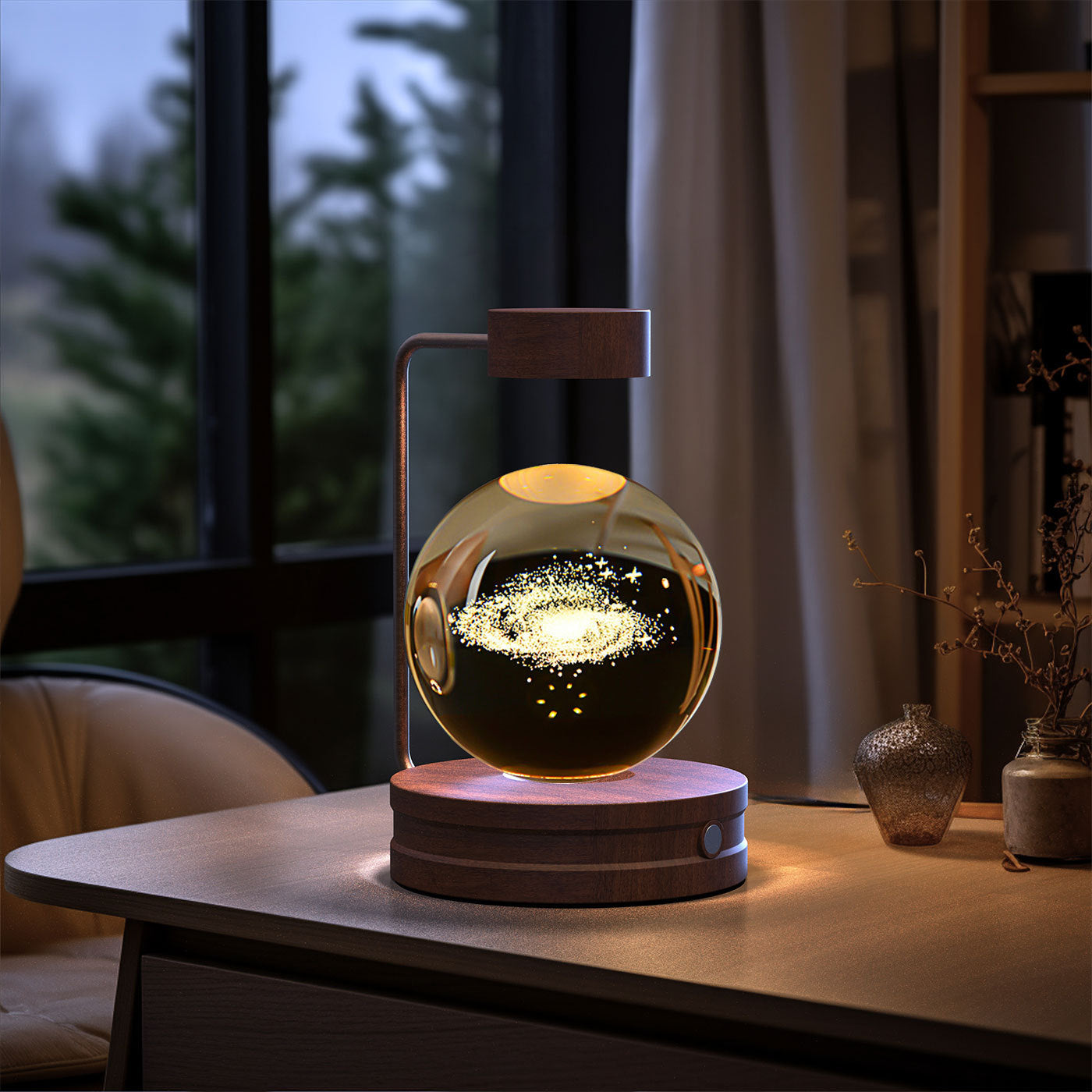 Crystal Ball Cosmic Dinosaur Indoor Night Light Galaxy Dark wood