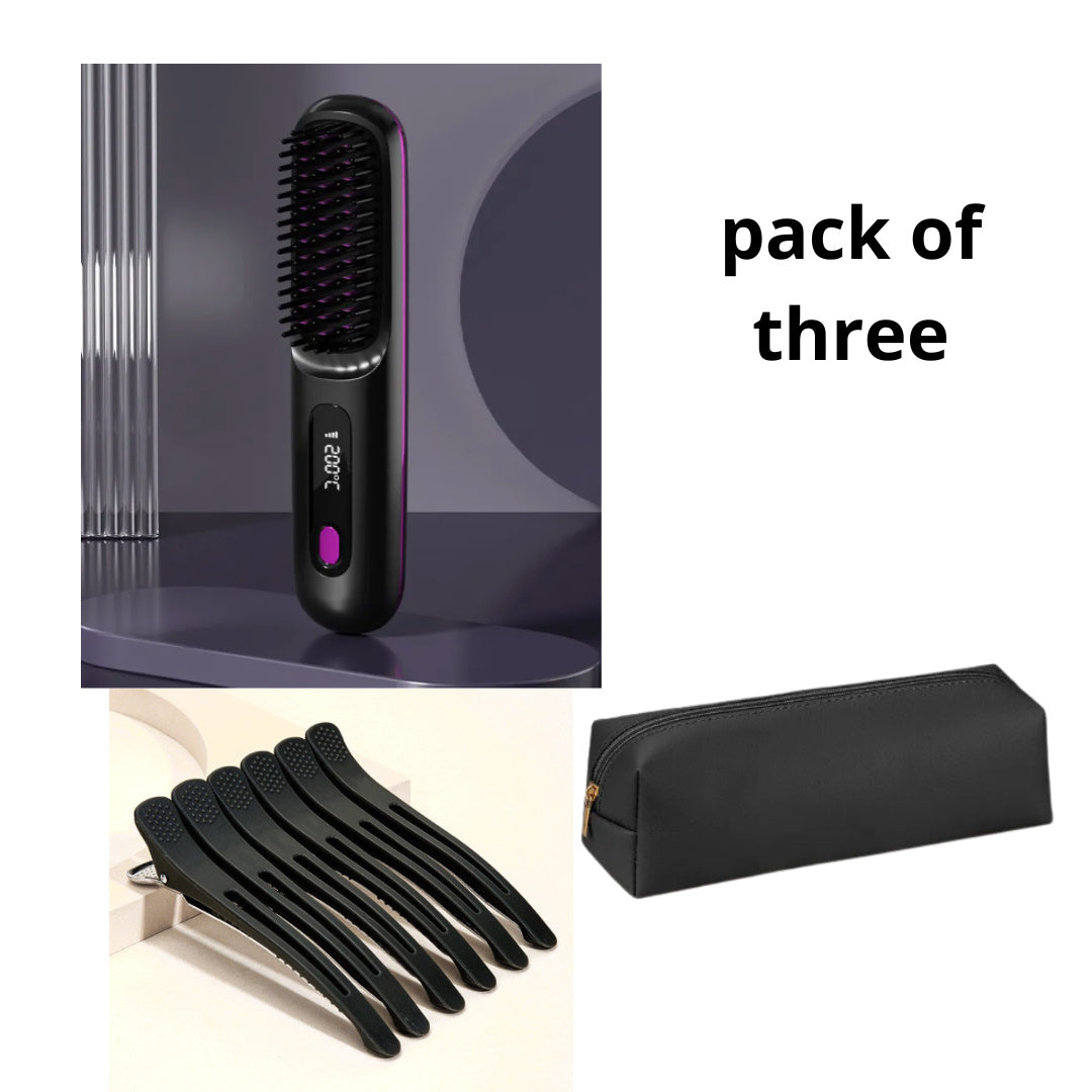 Straight Hair Comb Wireless Hair Straightener Brush Hair Fast Heating Portable Hot Curler USB Charging Set